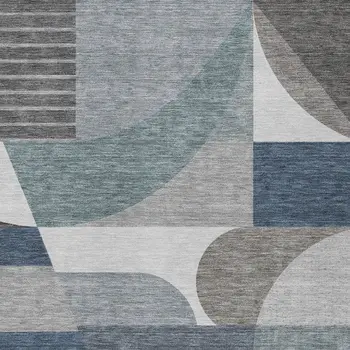 10' X 14' Gray Blue And Ivory Geometric Washable Indoor Outdoor Area Rug