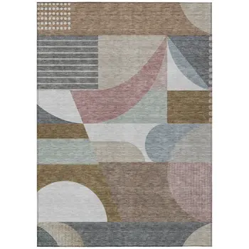 3' X 5' Brown Ivory And Mauve Geometric Washable Indoor Outdoor Area Rug