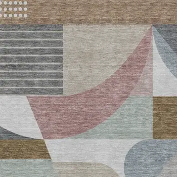 3' X 5' Brown Ivory And Mauve Geometric Washable Indoor Outdoor Area Rug