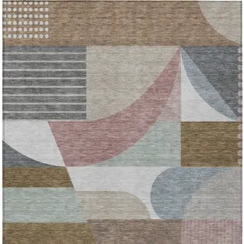 9' X 12' Brown Ivory And Mauve Geometric Washable Indoor Outdoor Area Rug