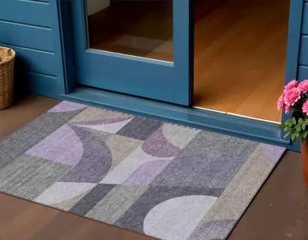 3' X 5' Purple Gray And Beige Geometric Washable Indoor Outdoor Area Rug