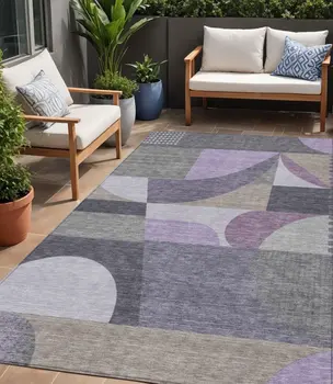 5' X 8' Purple Gray And Beige Geometric Washable Indoor Outdoor Area Rug