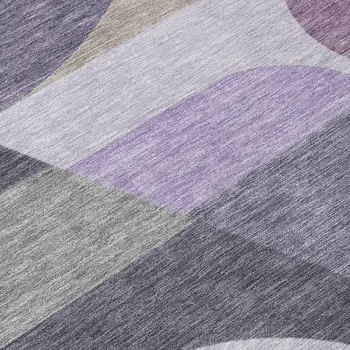 8' Purple Gray And Beige Round Geometric Washable Indoor Outdoor Area Rug