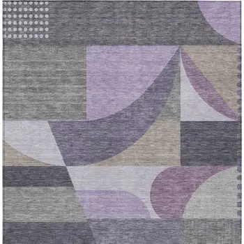 8' X 10' Purple Gray And Beige Geometric Washable Indoor Outdoor Area Rug