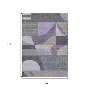 8' X 10' Purple Gray And Beige Geometric Washable Indoor Outdoor Area Rug