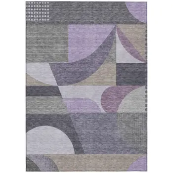 8' X 10' Purple Gray And Beige Geometric Washable Indoor Outdoor Area Rug