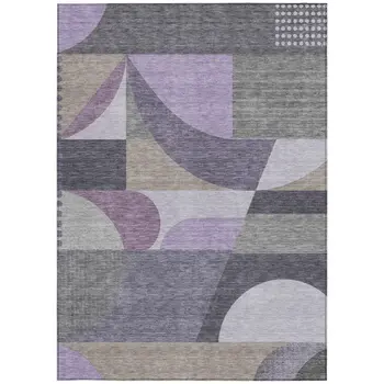 9' X 12' Purple Gray And Beige Geometric Washable Indoor Outdoor Area Rug