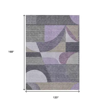 10' X 14' Purple Gray And Beige Geometric Washable Indoor Outdoor Area Rug