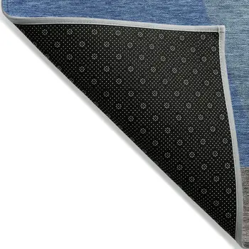 5' X 8' Sky Blue Teal Blue And Brown Geometric Washable Indoor Outdoor Area Rug
