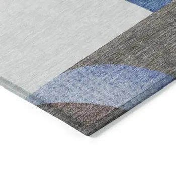 8' X 10' Sky Blue Teal Blue And Brown Geometric Washable Indoor Outdoor Area Rug