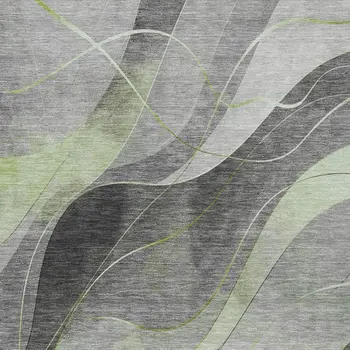 8' X 10' Artichoke Green Gray And Silver Abstract Washable Indoor Outdoor Area Rug