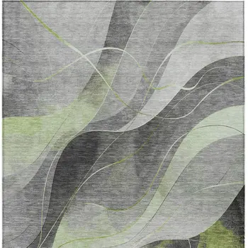 10' X 14' Artichoke Green Gray And Silver Abstract Washable Indoor Outdoor Area Rug