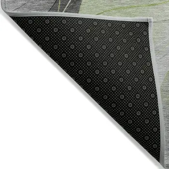 10' X 14' Artichoke Green Gray And Silver Abstract Washable Indoor Outdoor Area Rug