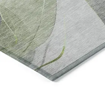 10' X 14' Artichoke Green Gray And Silver Abstract Washable Indoor Outdoor Area Rug