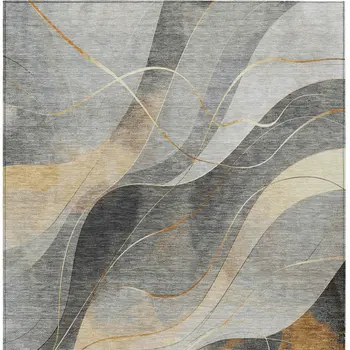 5' X 8' Gray Silver And Rust Abstract Washable Indoor Outdoor Area Rug