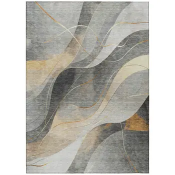 5' X 8' Gray Silver And Rust Abstract Washable Indoor Outdoor Area Rug