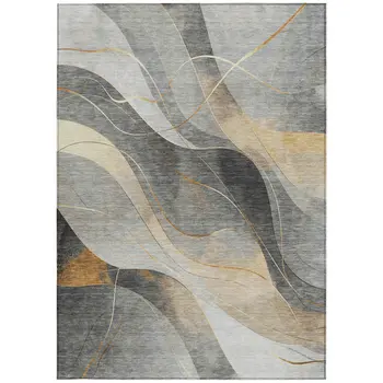 8' X 10' Gray Silver And Rust Abstract Washable Indoor Outdoor Area Rug