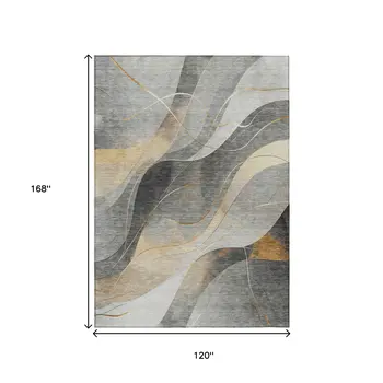 10' X 14' Gray Silver And Rust Abstract Washable Indoor Outdoor Area Rug