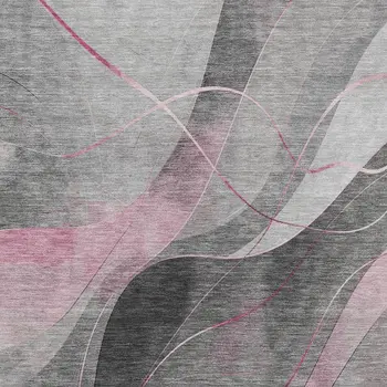 3' X 5' Pink Gray And Silver Abstract Washable Indoor Outdoor Area Rug