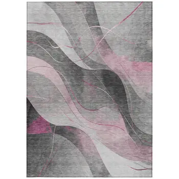 5' X 8' Pink Gray And Silver Abstract Washable Indoor Outdoor Area Rug