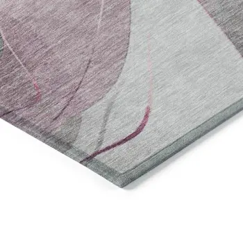 5' X 8' Pink Gray And Silver Abstract Washable Indoor Outdoor Area Rug