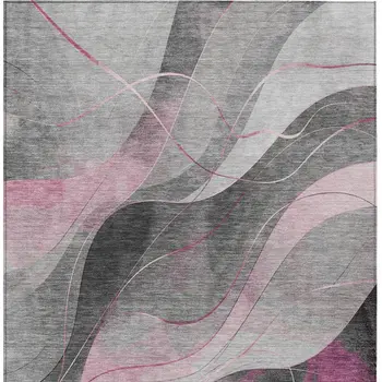 8' X 10' Pink Gray And Silver Abstract Washable Indoor Outdoor Area Rug
