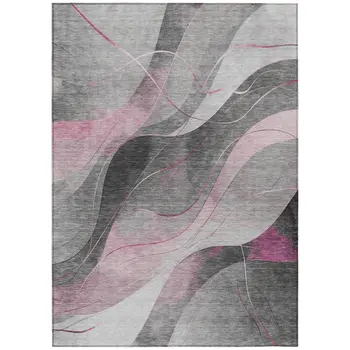 8' X 10' Pink Gray And Silver Abstract Washable Indoor Outdoor Area Rug