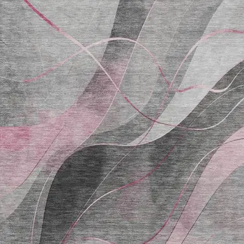 10' X 14' Pink Gray And Silver Abstract Washable Indoor Outdoor Area Rug