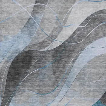 3' X 5' Sky Blue Gray And Silver Abstract Washable Indoor Outdoor Area Rug