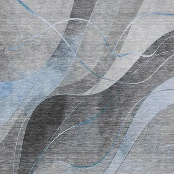 5' X 8' Sky Blue Gray And Silver Abstract Washable Indoor Outdoor Area Rug