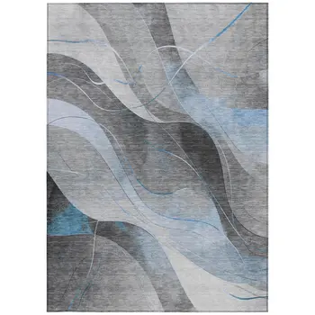 8' X 10' Sky Blue Gray And Silver Abstract Washable Indoor Outdoor Area Rug