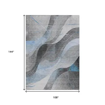 9' X 12' Sky Blue Gray And Silver Abstract Washable Indoor Outdoor Area Rug