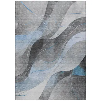 10' X 14' Sky Blue Gray And Silver Abstract Washable Indoor Outdoor Area Rug