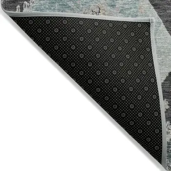 10' X 14' Charcoal Gold And Coral Geometric Washable Indoor Outdoor Area Rug