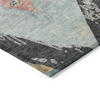 10' X 14' Charcoal Gold And Coral Geometric Washable Indoor Outdoor Area Rug