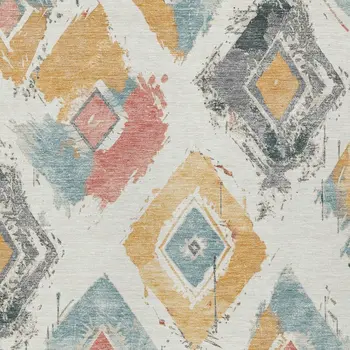 8' X 10' Ivory Gray Gold And Blush Geometric Washable Indoor Outdoor Area Rug
