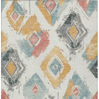 9' X 12' Ivory Gray Gold And Blush Geometric Washable Indoor Outdoor Area Rug
