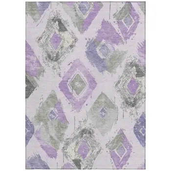 8' X 10' Lavender Gray And Ivory Geometric Washable Indoor Outdoor Area Rug