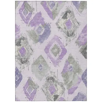 8' X 10' Lavender Gray And Ivory Geometric Washable Indoor Outdoor Area Rug
