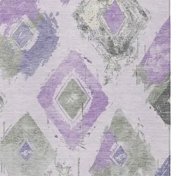 8' X 10' Lavender Gray And Ivory Geometric Washable Indoor Outdoor Area Rug