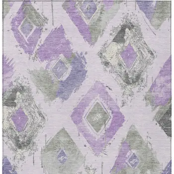 9' X 12' Lavender Gray And Ivory Geometric Washable Indoor Outdoor Area Rug