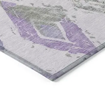 9' X 12' Lavender Gray And Ivory Geometric Washable Indoor Outdoor Area Rug