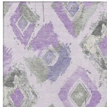 9' X 12' Lavender Gray And Ivory Geometric Washable Indoor Outdoor Area Rug