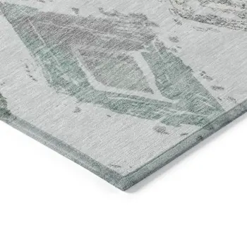 5' X 8' Pale Aqua Mint Green And Gray Geometric Washable Indoor Outdoor Area Rug