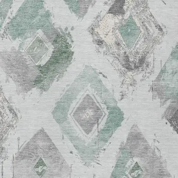5' X 8' Pale Aqua Mint Green And Gray Geometric Washable Indoor Outdoor Area Rug