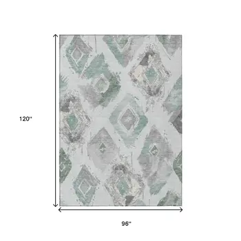 8' X 10' Pale Aqua Mint Green And Gray Geometric Washable Indoor Outdoor Area Rug
