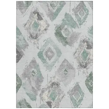 8' X 10' Pale Aqua Mint Green And Gray Geometric Washable Indoor Outdoor Area Rug