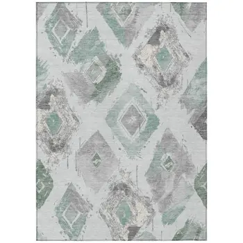 9' X 12' Pale Aqua Mint Green And Gray Geometric Washable Indoor Outdoor Area Rug