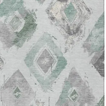 9' X 12' Pale Aqua Mint Green And Gray Geometric Washable Indoor Outdoor Area Rug
