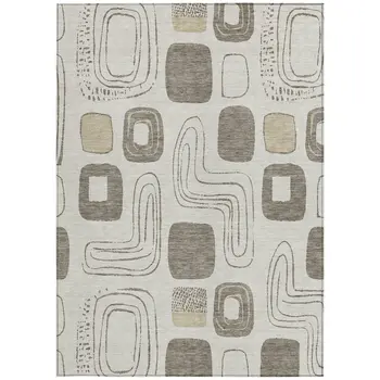 3' X 5' Beige Taupe And Tan Geometric Washable Indoor Outdoor Area Rug
